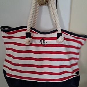 Tommy Hilfiger Red, White & Navy Striped Rope-Handle Tote